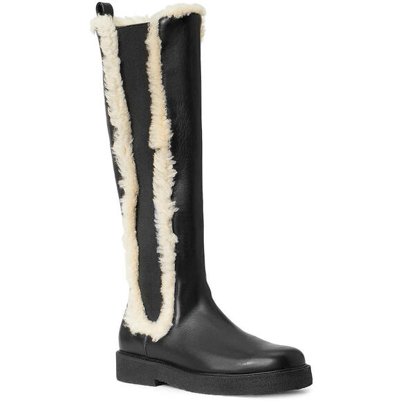 NEW STAUD Womens Palamino Shearling Trim Black Leather Riding